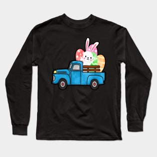 Easter Rabbit Eggs Blue Truck Long Sleeve T-Shirt